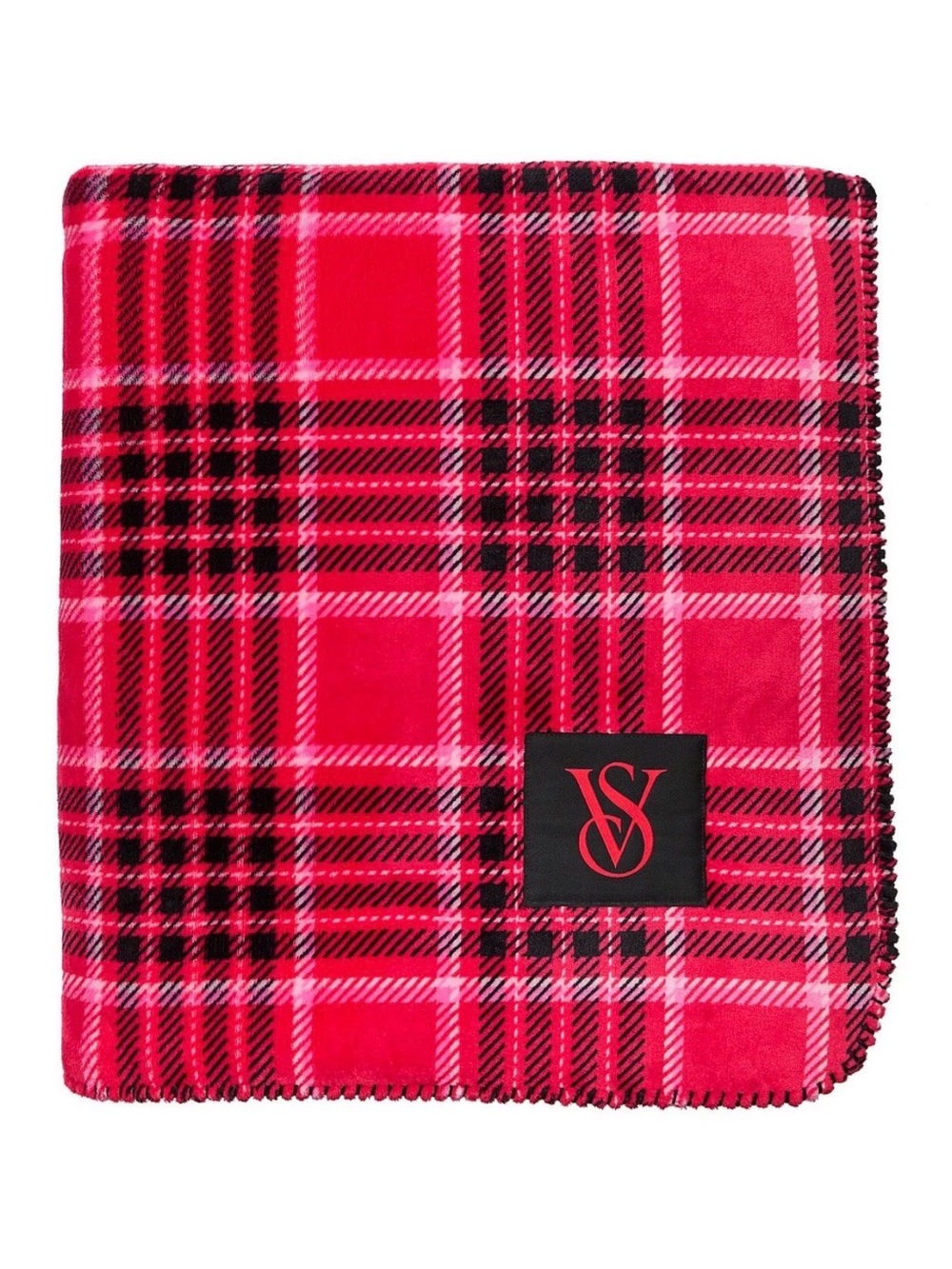 Victoria's Secret Red Black White Plaid Sherpa Blanket 50x60
